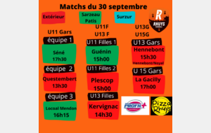 Les matchs du 30 septembre pour nos Rhuysseaux vont sont présentés par Pizza Rhuys et Profil +
