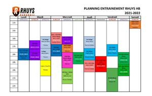 Horaires des entraînements saison 2021/2022