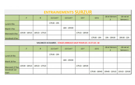 TOUS LES ENTAINEMENTS A SURZUR