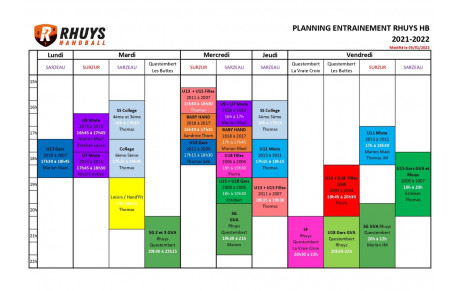 Planning des entraînements 