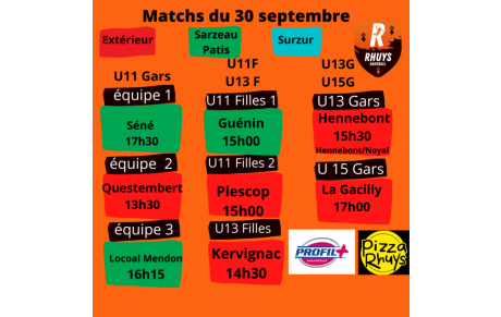 Les matchs du 30 septembre pour nos Rhuysseaux vont sont présentés par Pizza Rhuys et Profil +