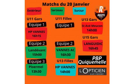 MATCHS DU 20 JANVIER