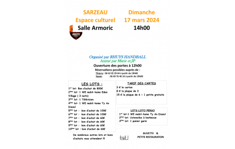 LOTO du Rhuys HB le 17 mars à Sarzeau